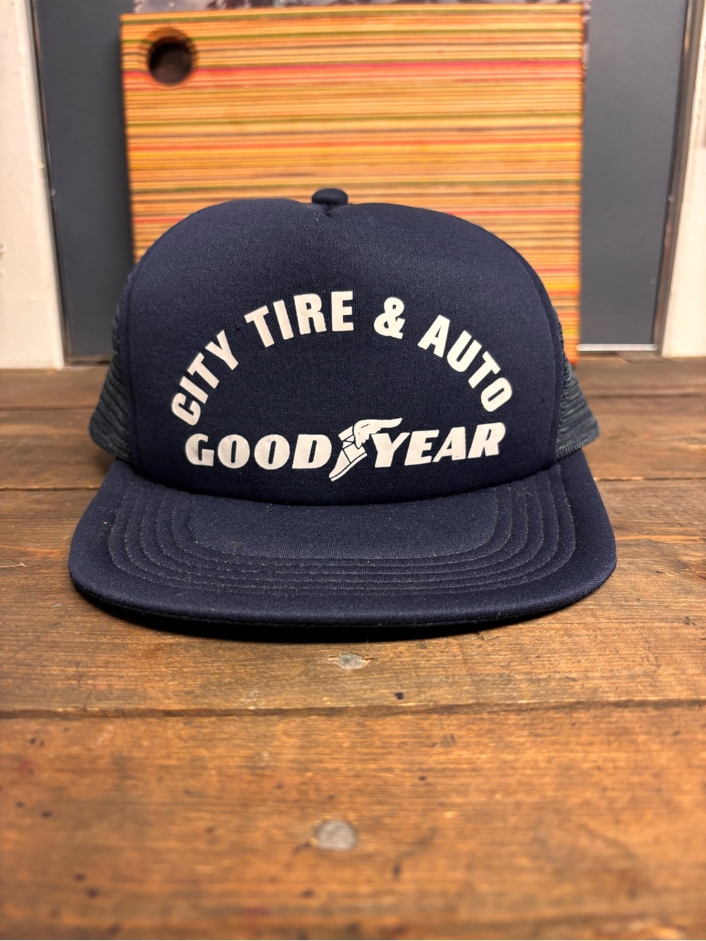 Vintage 90s Goodyear City Tire & Auto Trucker Style Hat Cap Navy Adjustable